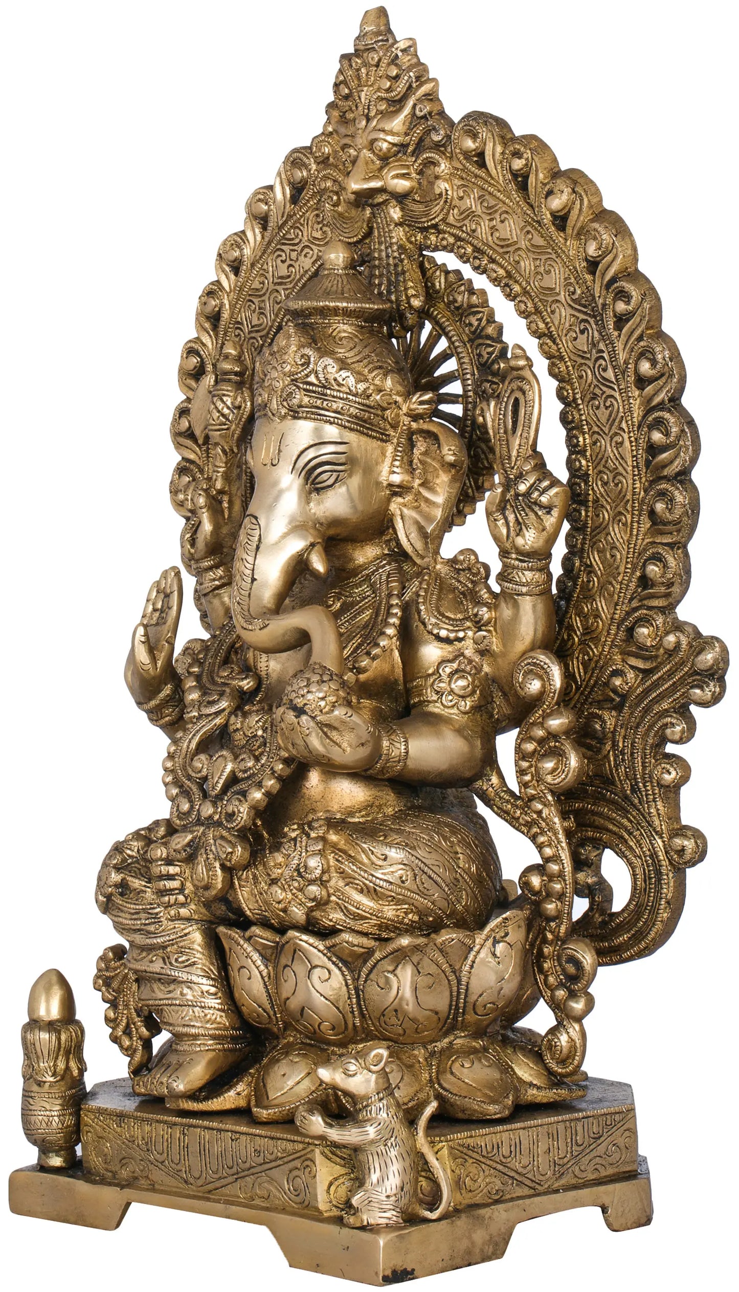 Brassaura® Lord Ganesha Brass Statue with Ornate Prabhavali | Height 17.52 Inches & Weight 13 kgs