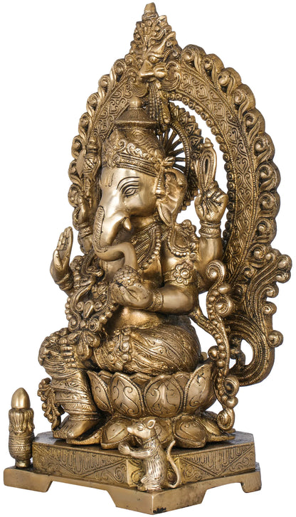Brassaura® Lord Ganesha Brass Statue with Ornate Prabhavali | Height 17.52 Inches & Weight 13 kgs