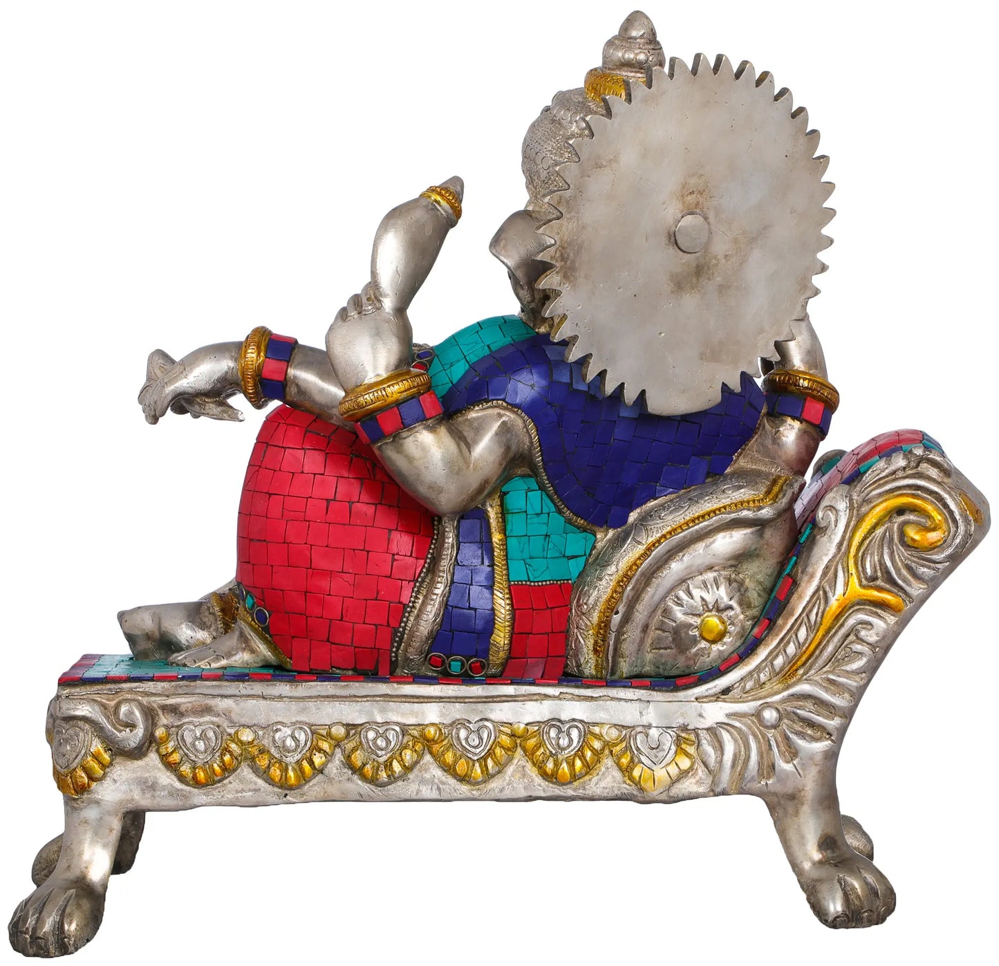 Brassaura™ Brass Ganesha Statue with Inlay Work | Height 13 Inches & Weight 12.80 kgs