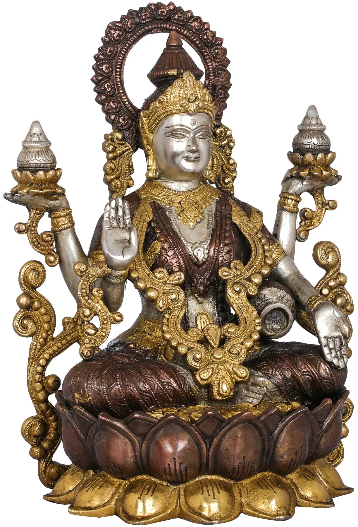 Brassaura® Brass Kamalasana Goddess Lakshmi Statue | Height 12.60 Inches & Weight 7.70 kg