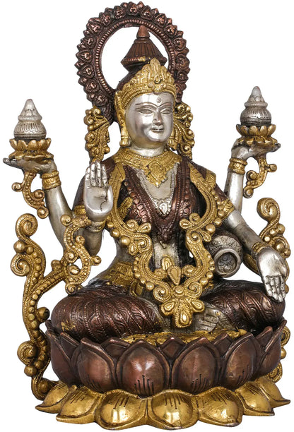 Brassaura® Brass Kamalasana Goddess Lakshmi Statue | Height 12.60 Inches & Weight 7.70 kg