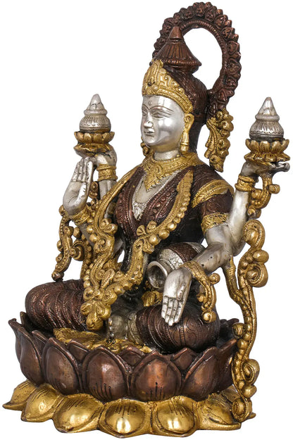 Brassaura® Brass Kamalasana Goddess Lakshmi Statue | Height 12.60 Inches & Weight 7.70 kg