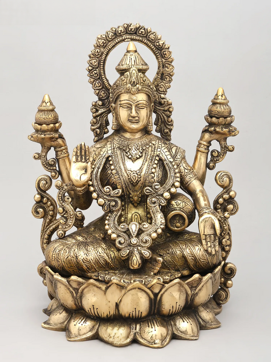 Brassaura® Brass Kamalasana Goddess Lakshmi Statue | Height 12.60 Inches & Weight 7.70 kg