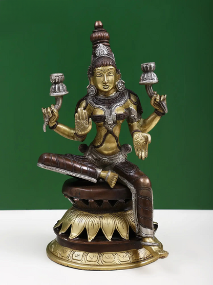 Brassaura® Seated Goddess Lakshmi | Brass Statue | Height 12 Inches & Weight 8.60 kgs