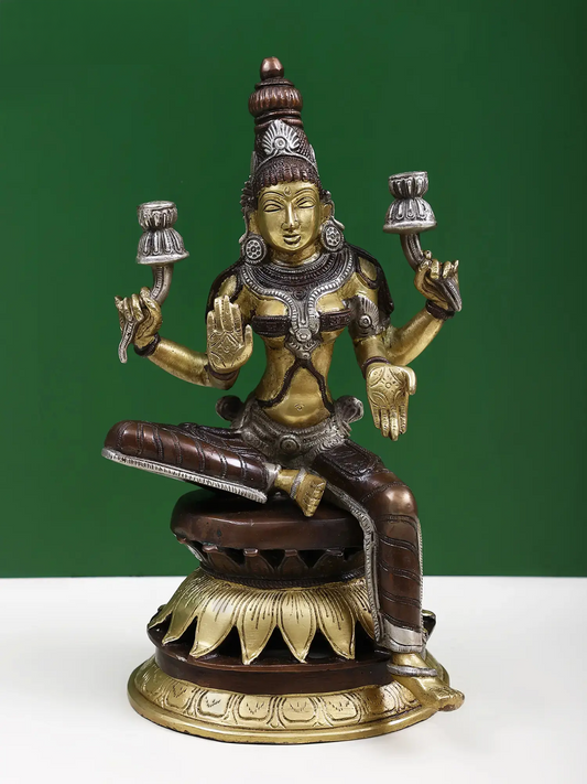 Brassaura® Seated Goddess Lakshmi | Brass Statue | Height 12 Inches & Weight 8.60 kgs