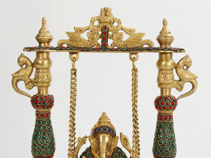 Brassaura™ Lord Ganesha Jhula Brass Statue | Height 13.2 Inches & Weight 4.50 kgs