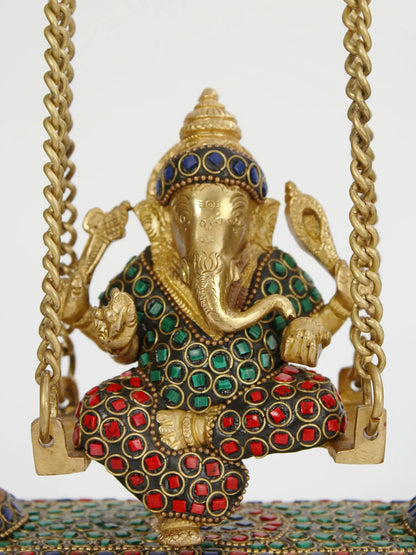Brassaura™ Lord Ganesha Jhula Brass Statue | Height 13.2 Inches & Weight 4.50 kgs
