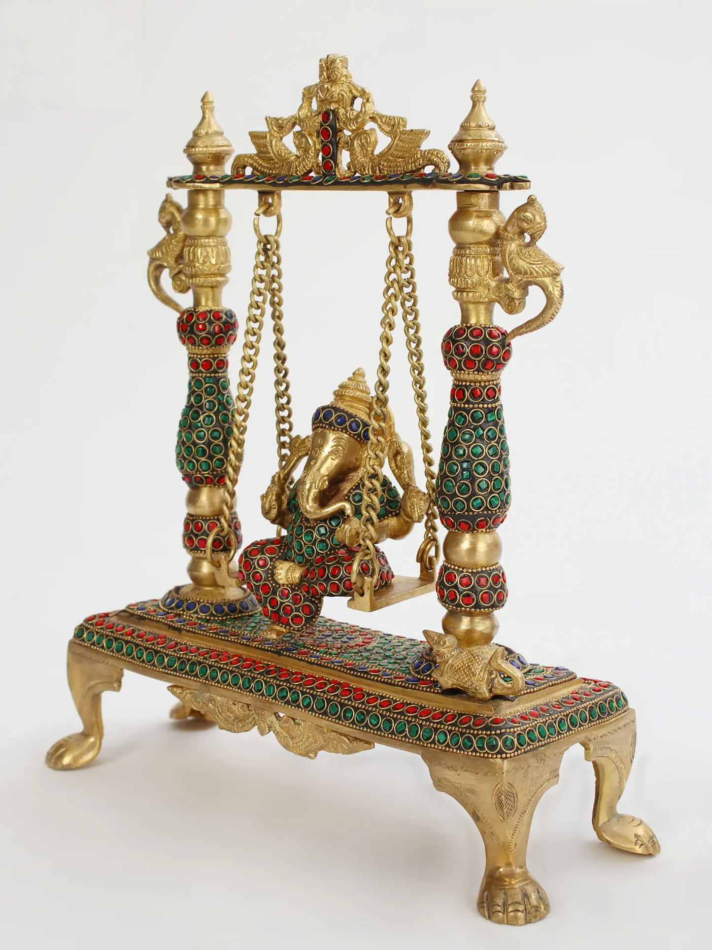 Brassaura™ Lord Ganesha Jhula Brass Statue | Height 13.2 Inches & Weight 4.50 kgs