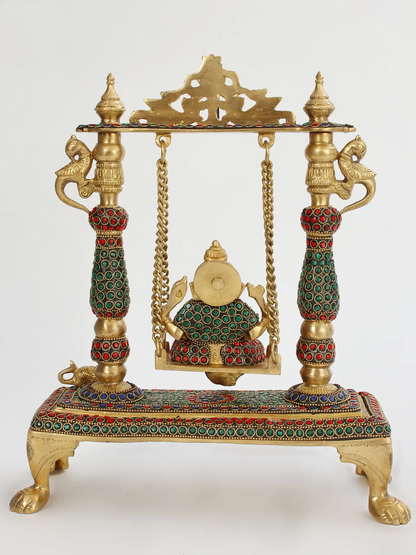 Brassaura™ Lord Ganesha Jhula Brass Statue | Height 13.2 Inches & Weight 4.50 kgs