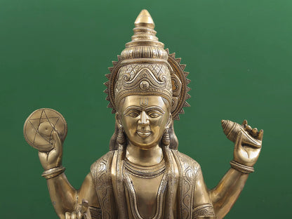 ब्रासौरा® शंख और चक्र के साथ खड़े भगवान विष्णु | शुद्ध पीतल | ऊंचाई 34 इंच और वजन 27.70 किलोग्राम