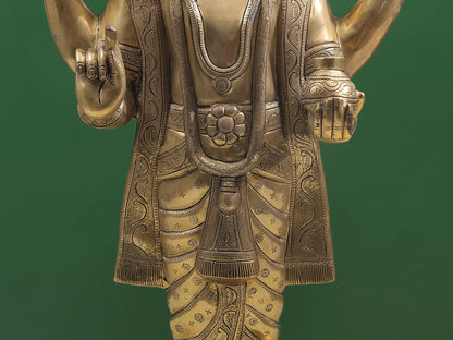 ब्रासौरा® शंख और चक्र के साथ खड़े भगवान विष्णु | शुद्ध पीतल | ऊंचाई 34 इंच और वजन 27.70 किलोग्राम