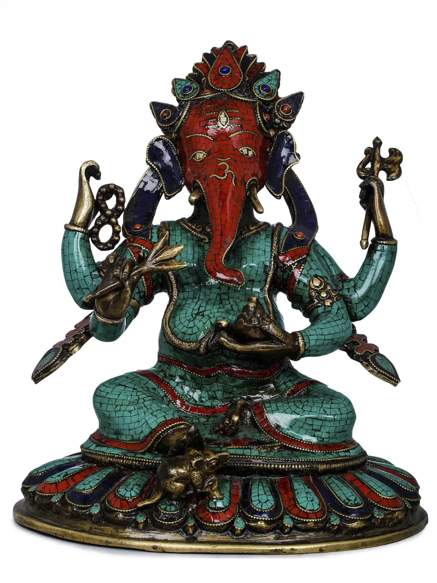 Brassaura™ Brass Ganesha Idol with Inlay Work for Home Temple & Festive Decor | 11 Inches | 5.80 kgs