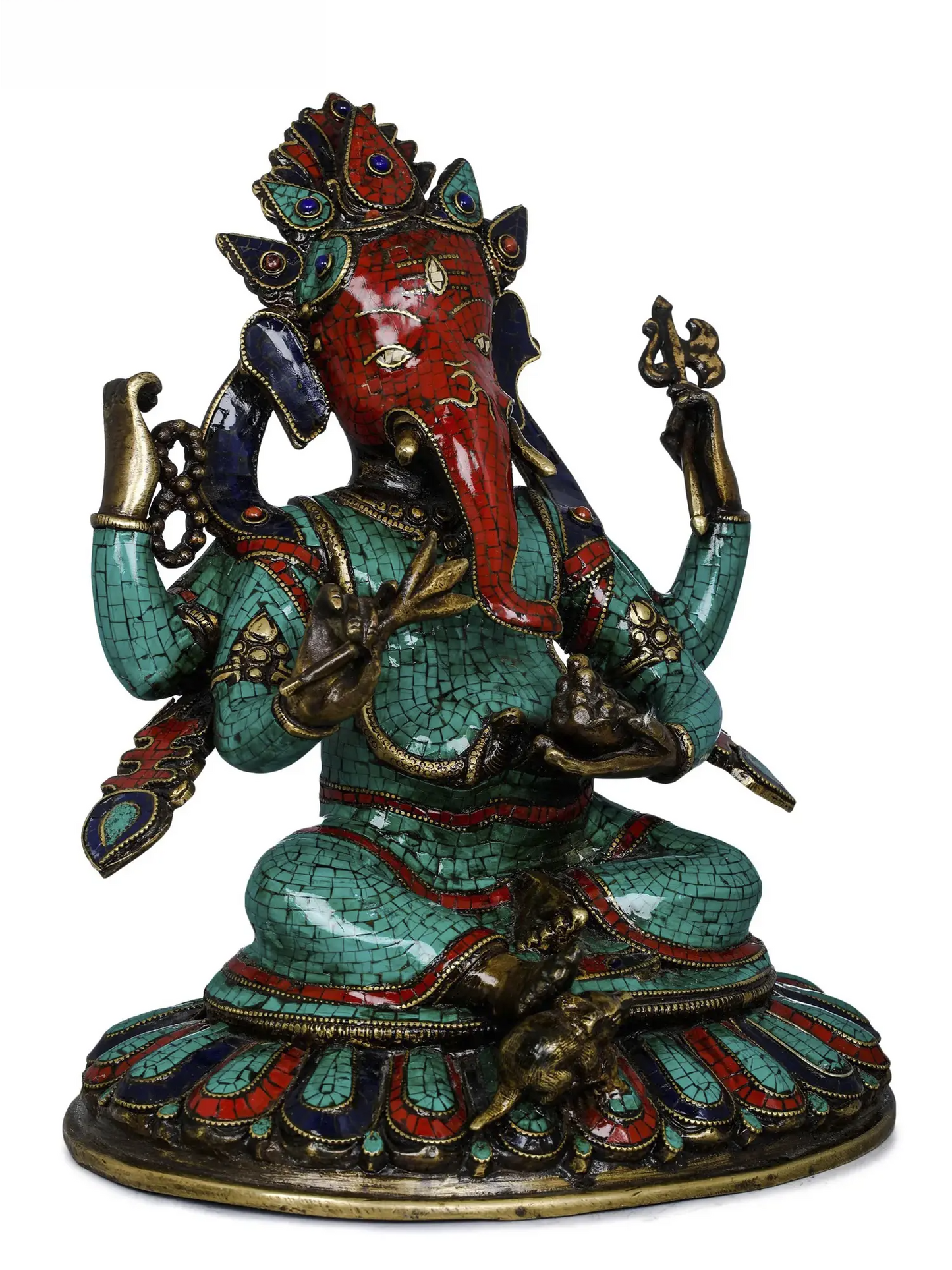 Brassaura™ Brass Ganesha Idol with Inlay Work for Home Temple & Festive Decor | 11 Inches | 5.80 kgs