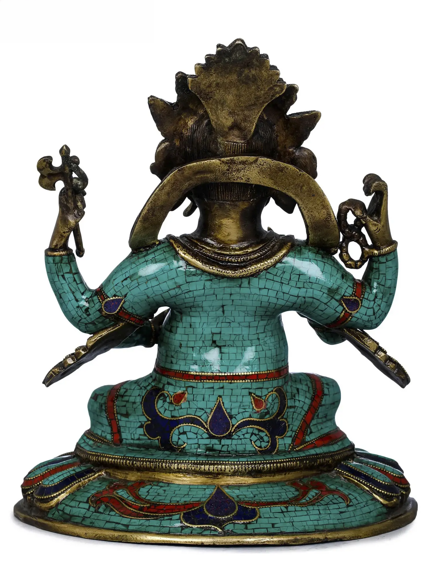Brassaura™ Brass Ganesha Idol with Inlay Work for Home Temple & Festive Decor | 11 Inches | 5.80 kgs