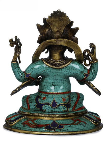 Brassaura™ Brass Ganesha Idol with Inlay Work for Home Temple & Festive Decor | 11 Inches | 5.80 kgs