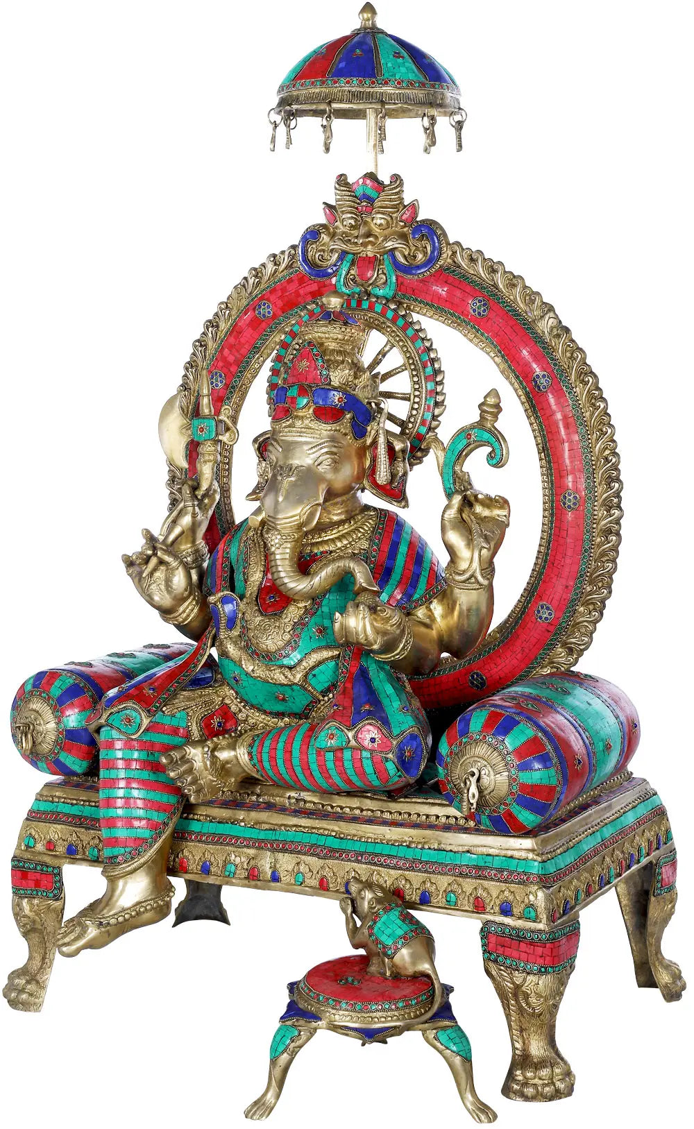 Brassaura® Grand Royal Meenakari Ganesha with Umbrella Throne | Height 47.44 Inches & Weight 94.90 kgs