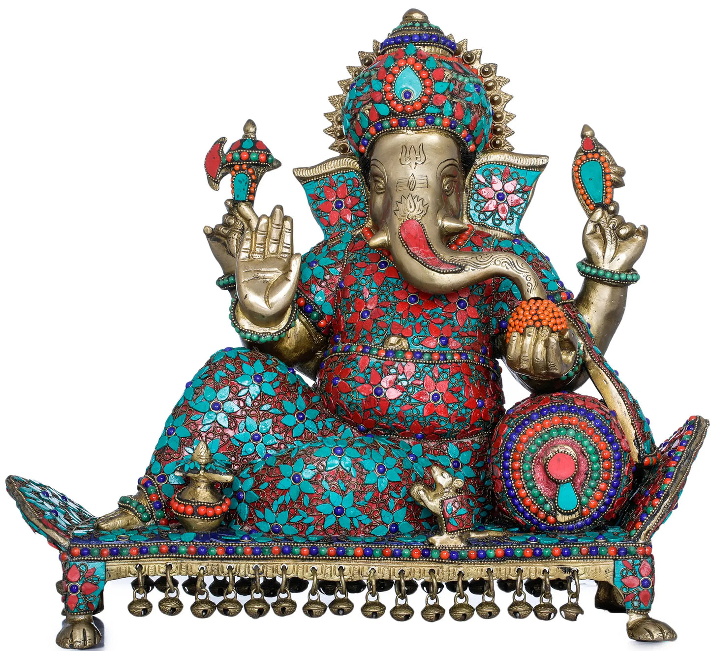 Brassaura™ Brass Ganesha Statue with Inlay Work | Height 16 Inches & Weight 18 kgs