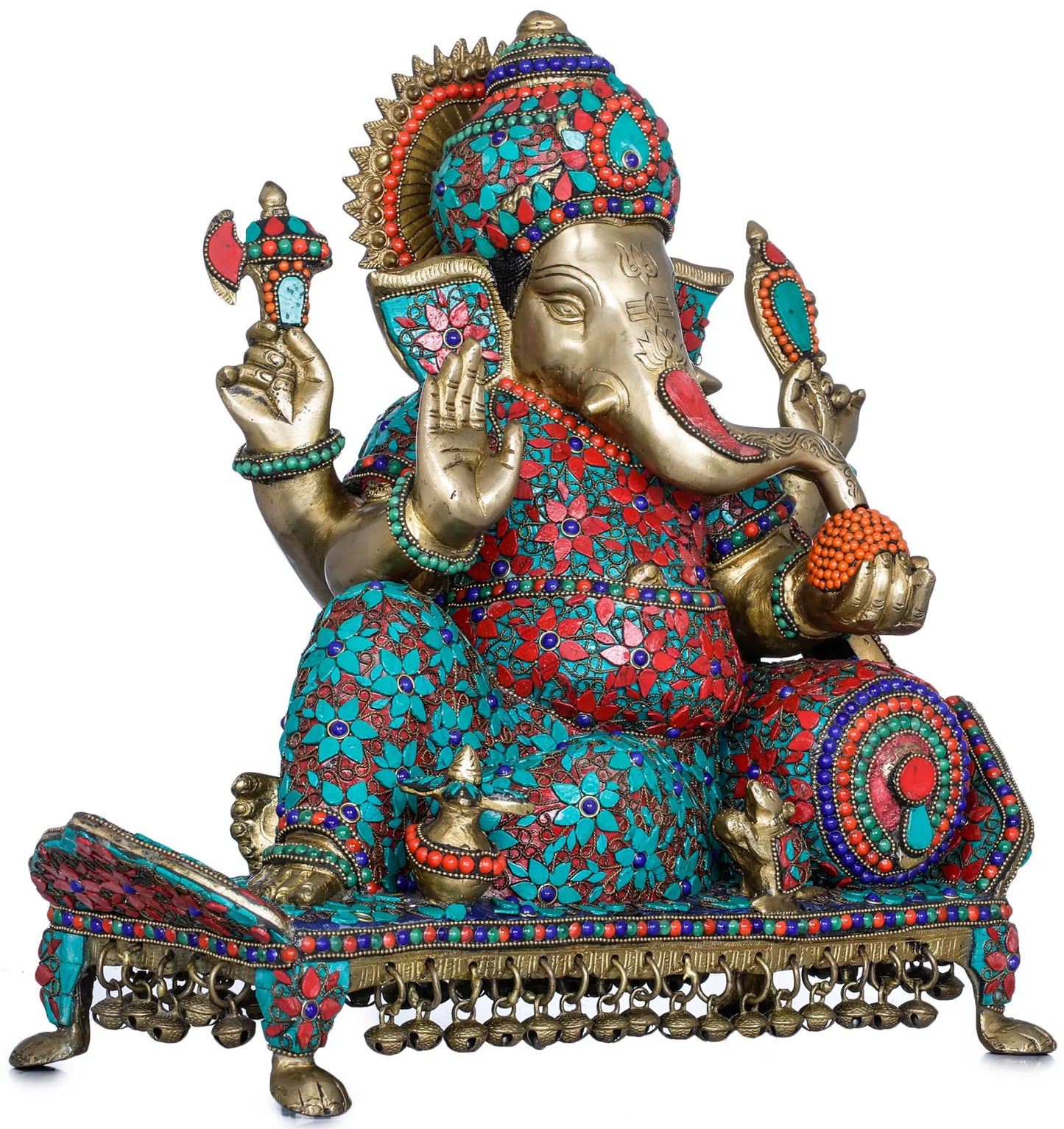 Brassaura™ Brass Ganesha Statue with Inlay Work | Height 16 Inches & Weight 18 kgs