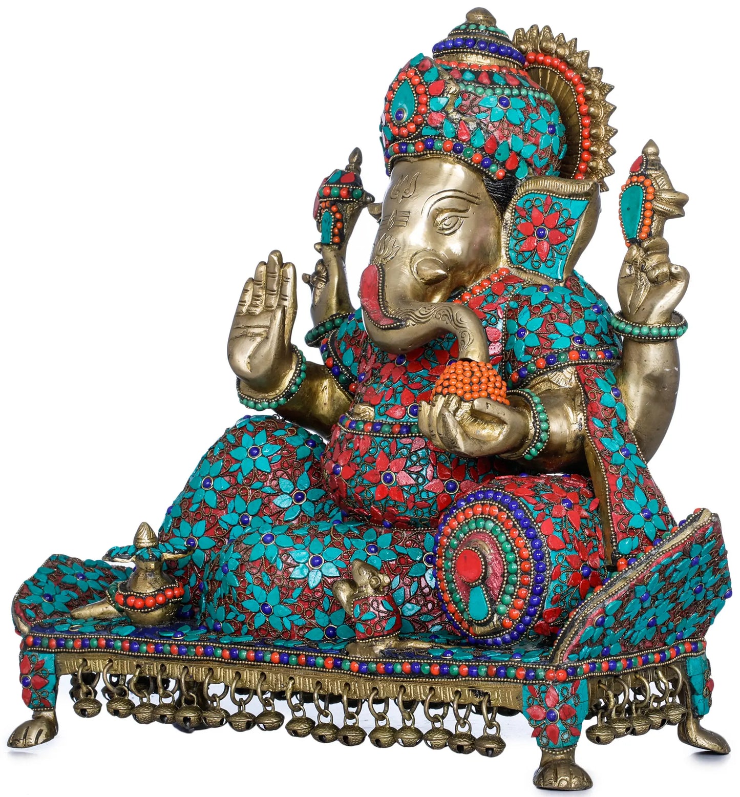 Brassaura™ Brass Ganesha Statue with Inlay Work | Height 16 Inches & Weight 18 kgs