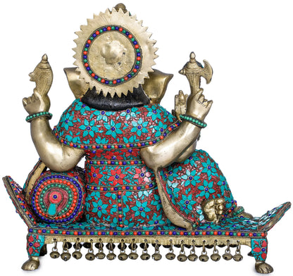 Brassaura™ Brass Ganesha Statue with Inlay Work | Height 16 Inches & Weight 18 kgs