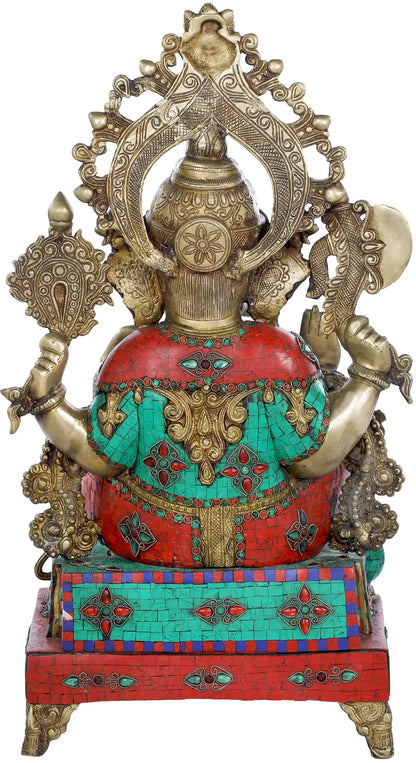 Brassaura® Meenakari Lord Ganesha on Ornate Pedestal | Height 26.77 Inches & Weight 34.50 kgs