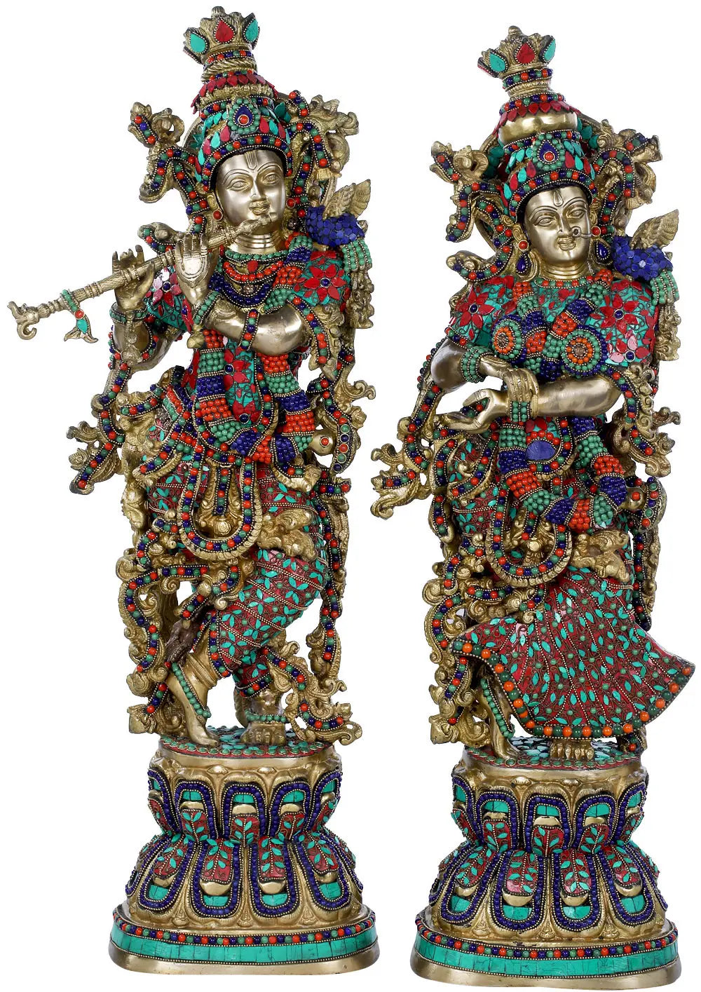 Brassaura® Brass Radha Krishna Statue with Inlay Work | Height 29.13 Inches & Weight 34 kg