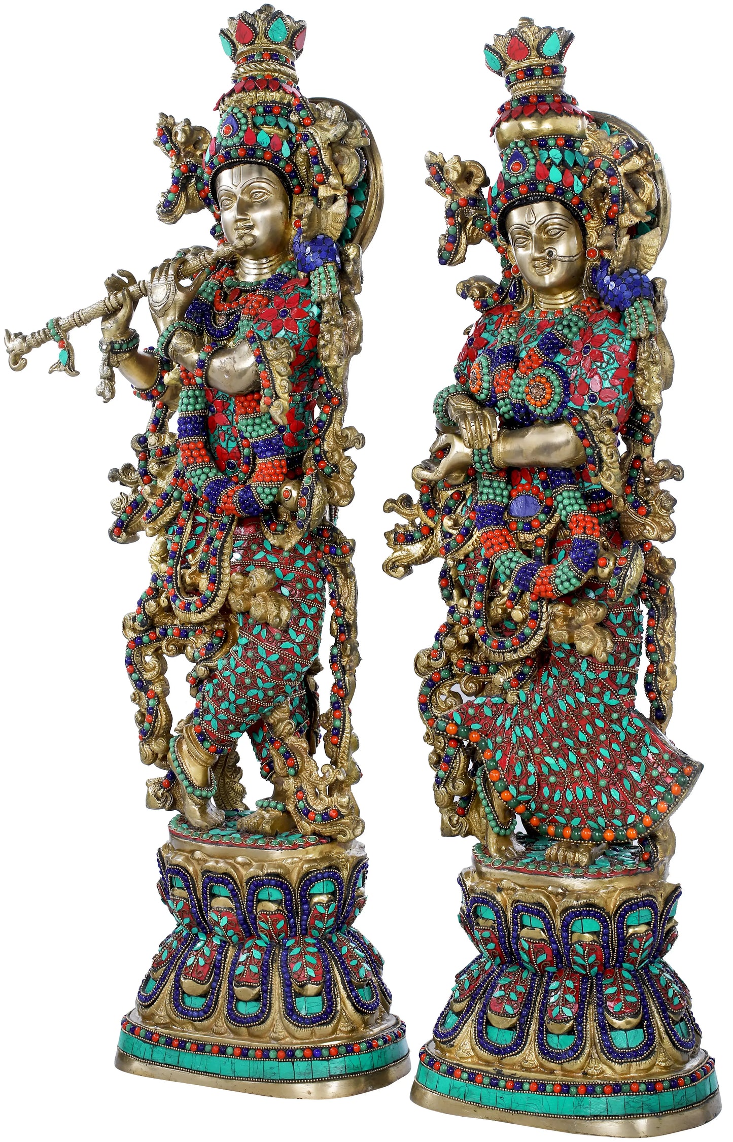 Brassaura® Brass Radha Krishna Statue with Inlay Work | Height 29.13 Inches & Weight 34 kg