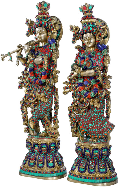 Brassaura® Brass Radha Krishna Statue with Inlay Work | Height 29.13 Inches & Weight 34 kg
