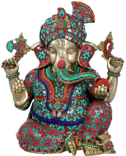 Brassaura® Grand Meenakari Ganesha Statue | Height 16.14 Inches & Weight 35.60 kgs