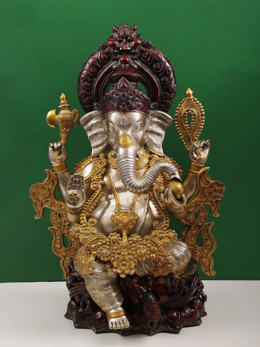 Brassaura® Lord Ganesha Brass Statue with Dual Tone Finish | Height 29.13 Inches & Weight 44 kgs