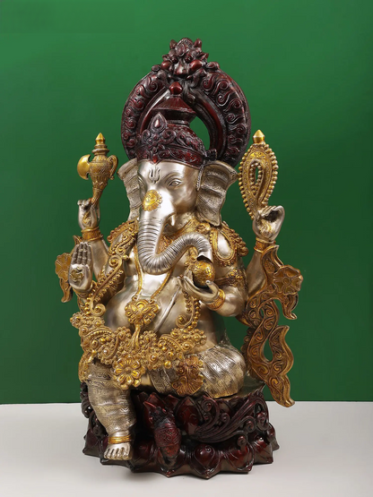 Brassaura® Lord Ganesha Brass Statue with Dual Tone Finish | Height 29.13 Inches & Weight 44 kgs