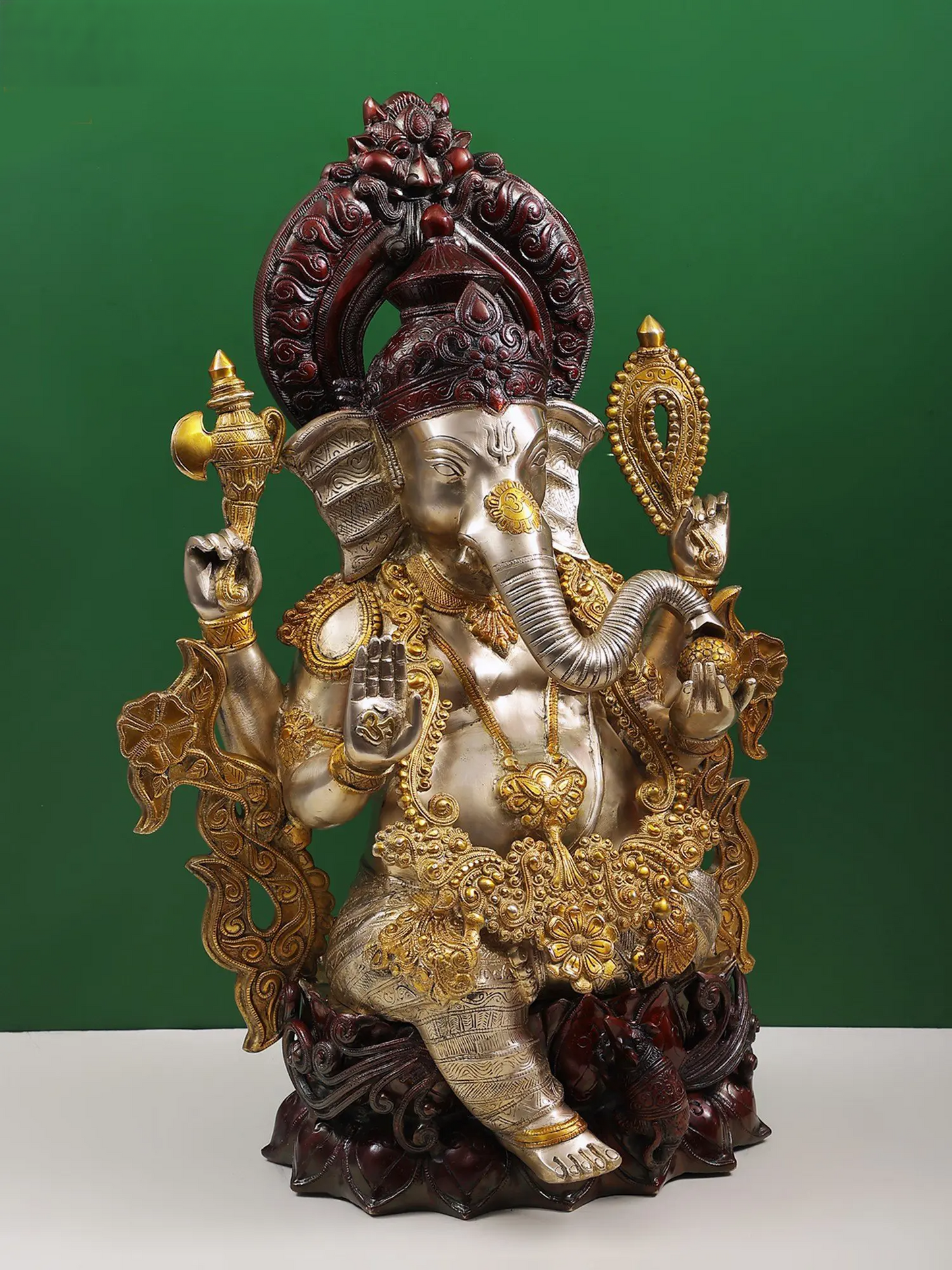 Brassaura® Lord Ganesha Brass Statue with Dual Tone Finish | Height 29.13 Inches & Weight 44 kgs