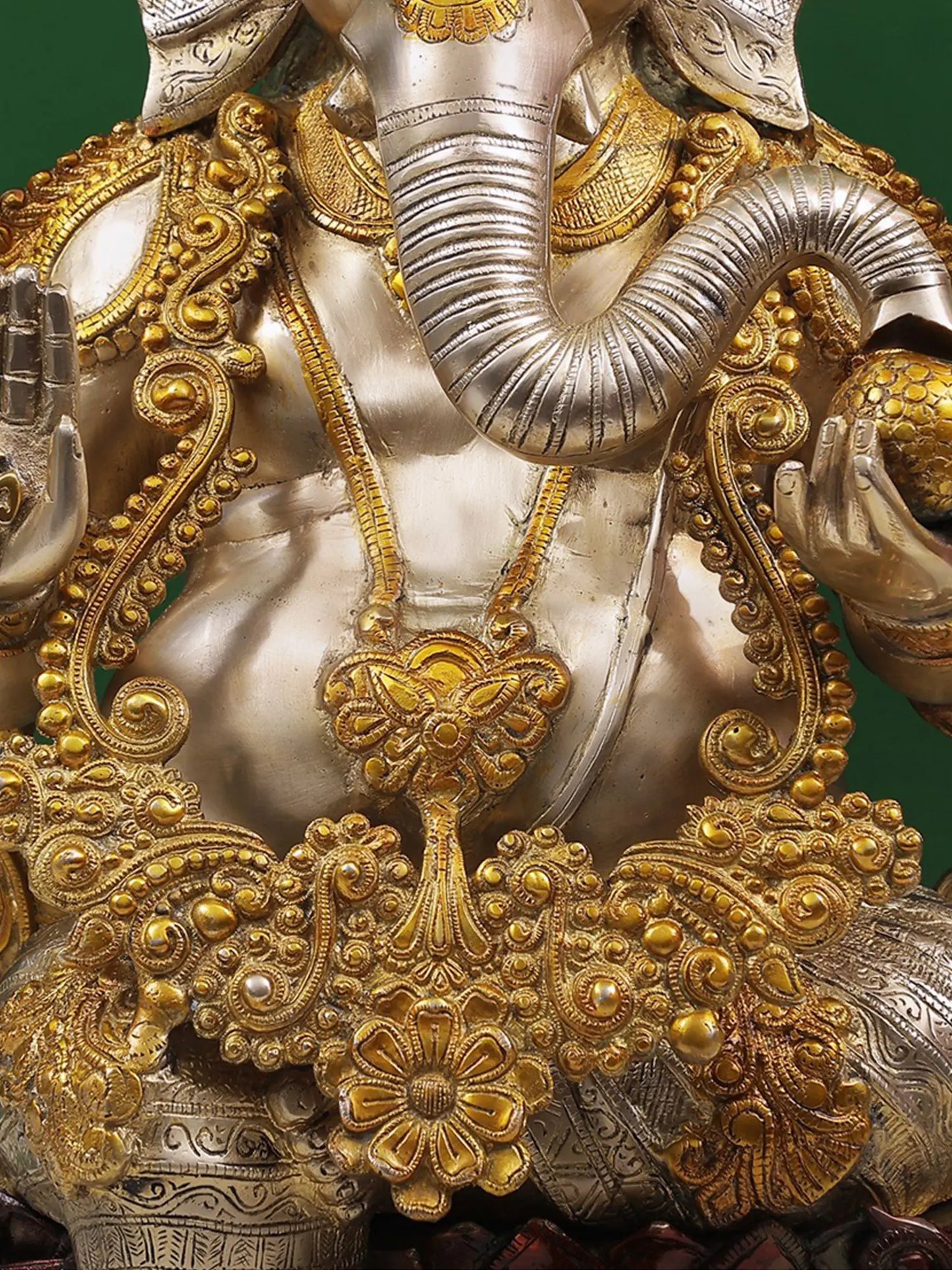 Brassaura® Lord Ganesha Brass Statue with Dual Tone Finish | Height 29.13 Inches & Weight 44 kgs