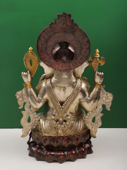 Brassaura® Lord Ganesha Brass Statue with Dual Tone Finish | Height 29.13 Inches & Weight 44 kgs