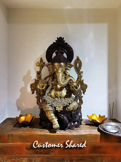 Brassaura® Lord Ganesha Brass Statue with Dual Tone Finish | Height 29.13 Inches & Weight 44 kgs