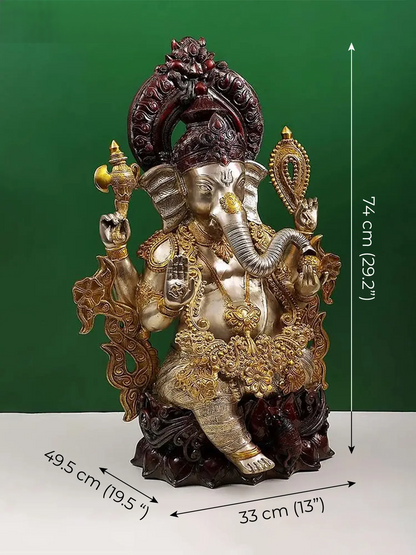 Brassaura® Lord Ganesha Brass Statue with Dual Tone Finish | Height 29.13 Inches & Weight 44 kgs