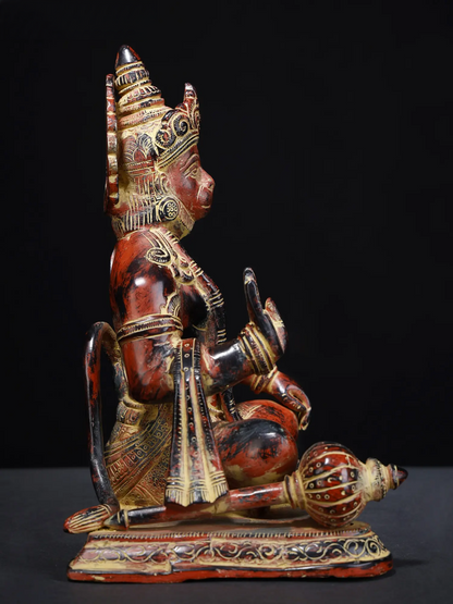 Brassaura® Blessing Hanuman Idol | Pure Brass | Height 9.25 Inches & Weight 4 kgs