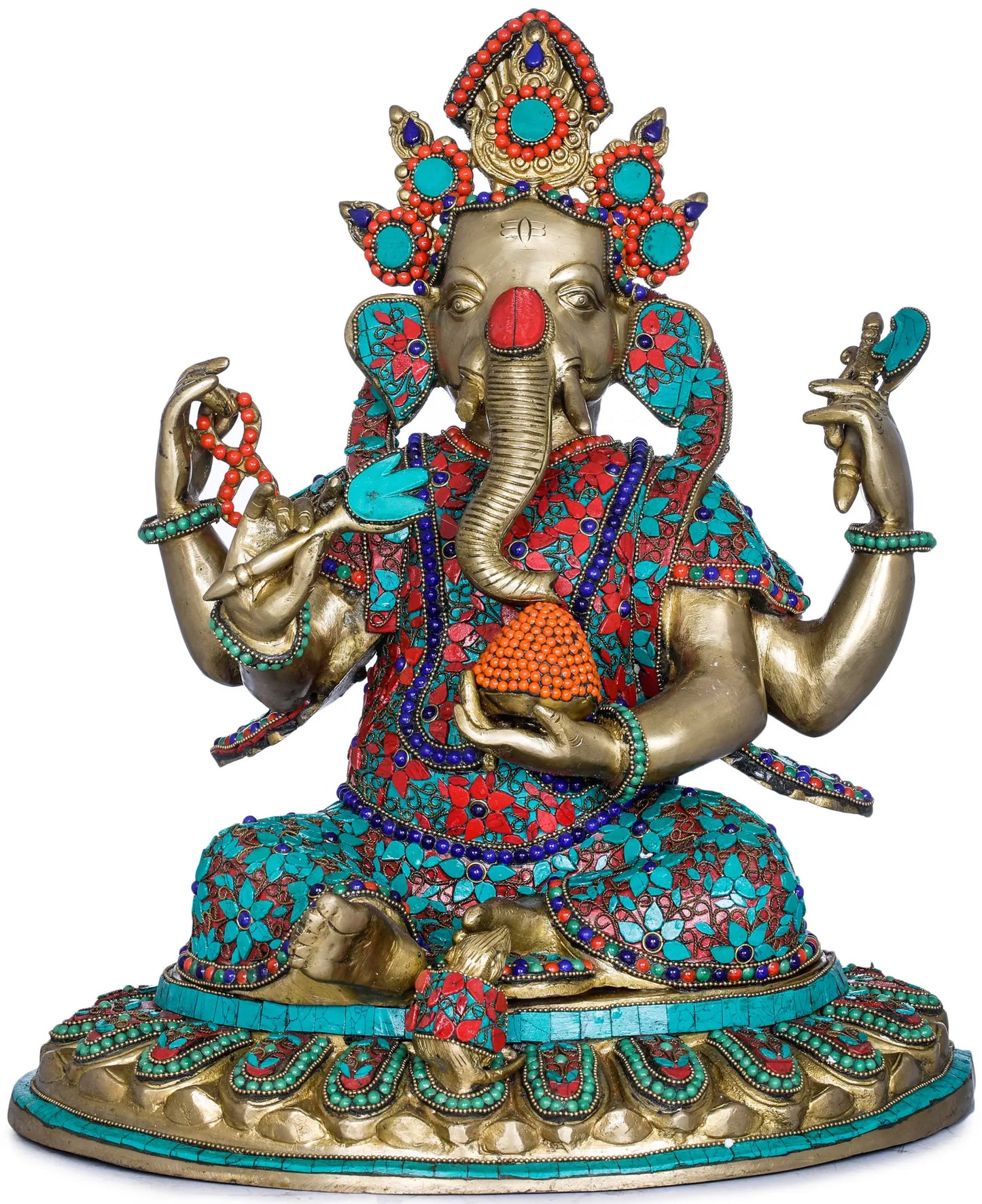 Brassaura® Meenakari Seated Ganesha Idol | Height 16.73 Inches & Weight 15.17 kgs