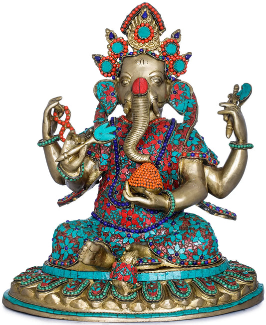 Brassaura® Meenakari Seated Ganesha Idol | Height 16.73 Inches & Weight 15.17 kgs