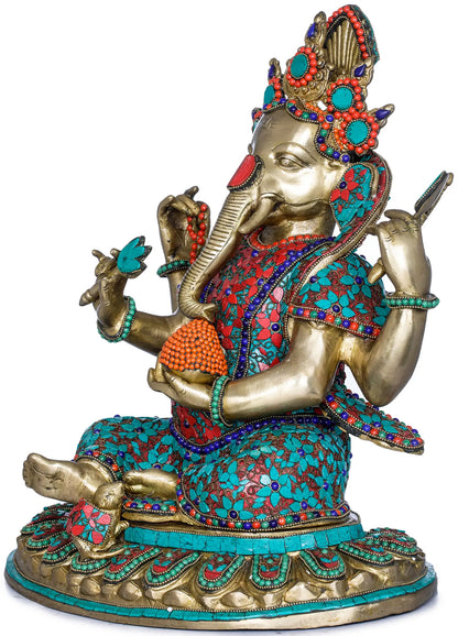 Brassaura® Meenakari Seated Ganesha Idol | Height 16.73 Inches & Weight 15.17 kgs
