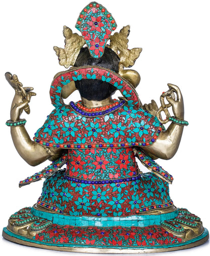 Brassaura® Meenakari Seated Ganesha Idol | Height 16.73 Inches & Weight 15.17 kgs