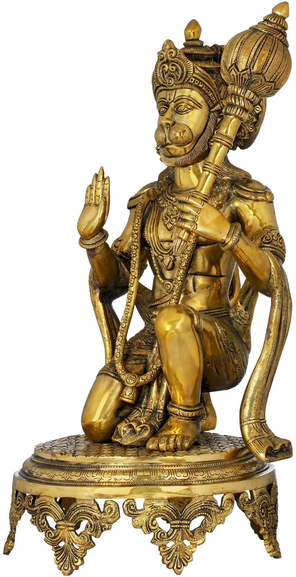 ब्रासौरा® वीर हनुमान पीतल की प्रतिमा | विस्तृत हस्तनिर्मित मूर्ति | ऊंचाई 20 इंच और वजन 15.20 किलोग्राम