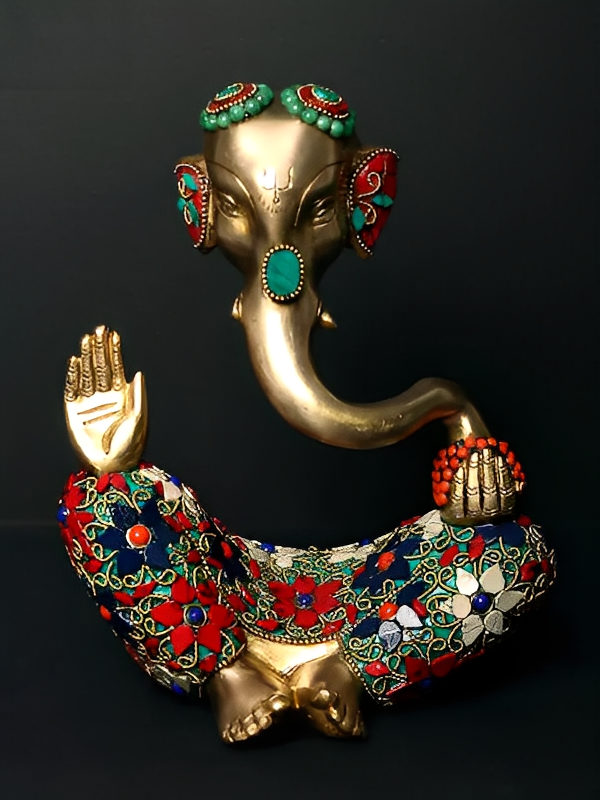 Brassaura® Brass Statue with Inlay Work | Height 8.5 Inches