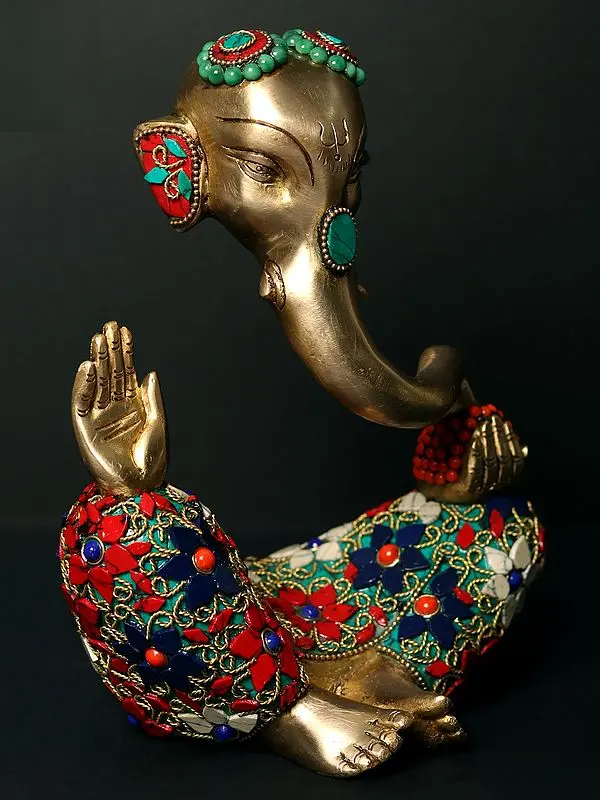 Brassaura® Brass Statue with Inlay Work | Height 8.5 Inches