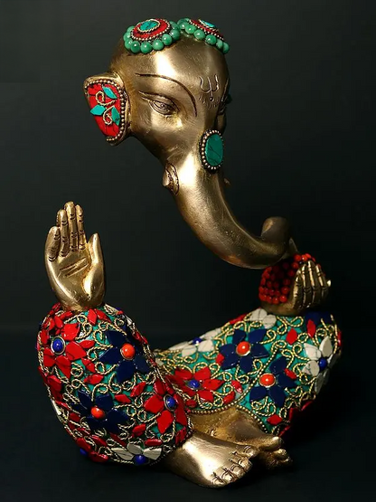 Brassaura® Brass Statue with Inlay Work | Height 8.5 Inches