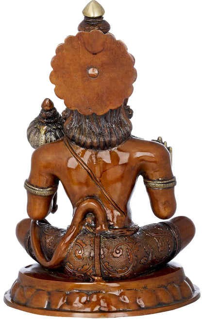 ब्रासौर्रा® बैठे हुए आशीर्वाद देते हनुमान | पीतल की मूर्ति | ऊंचाई 15.6 इंच और वज़न 10 किलोग्राम