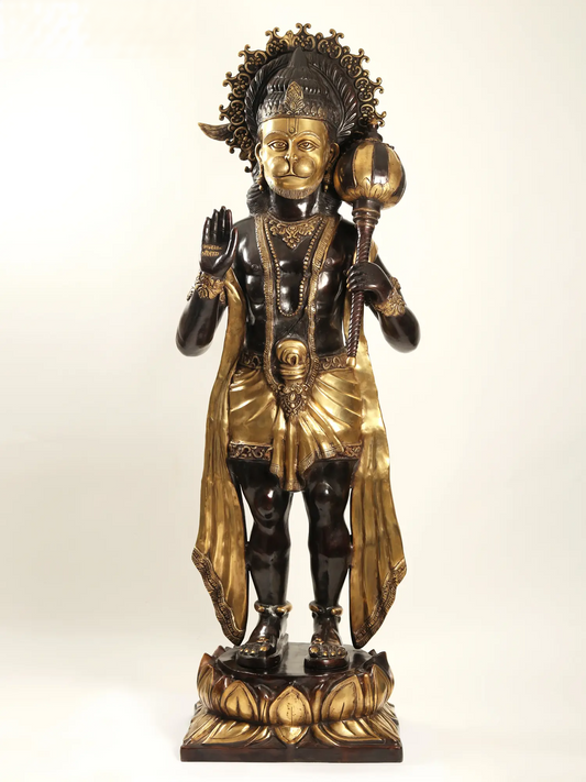ब्रेसौरा® खड़े हनुमान जी आशीर्वाद मुद्रा | शुद्ध पीतल | ऊंचाई 77 इंच वज़न: 214.70 किलोग्राम