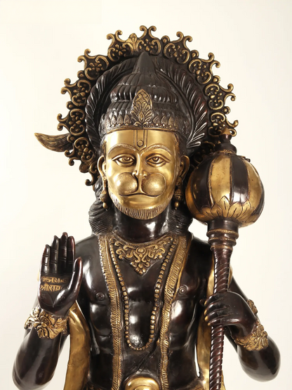 ब्रेसौरा® खड़े हनुमान जी आशीर्वाद मुद्रा | शुद्ध पीतल | ऊंचाई 77 इंच वज़न: 214.70 किलोग्राम