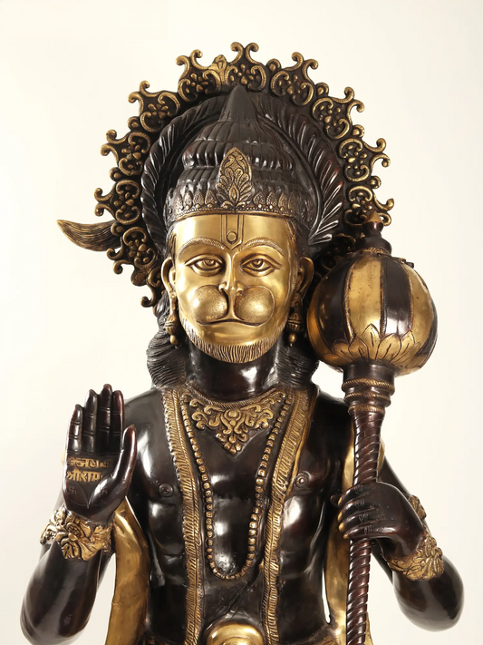 ब्रेसौरा® खड़े हनुमान जी आशीर्वाद मुद्रा | शुद्ध पीतल | ऊंचाई 77 इंच वज़न: 214.70 किलोग्राम