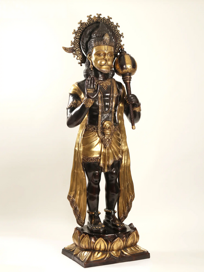 ब्रेसौरा® खड़े हनुमान जी आशीर्वाद मुद्रा | शुद्ध पीतल | ऊंचाई 77 इंच वज़न: 214.70 किलोग्राम